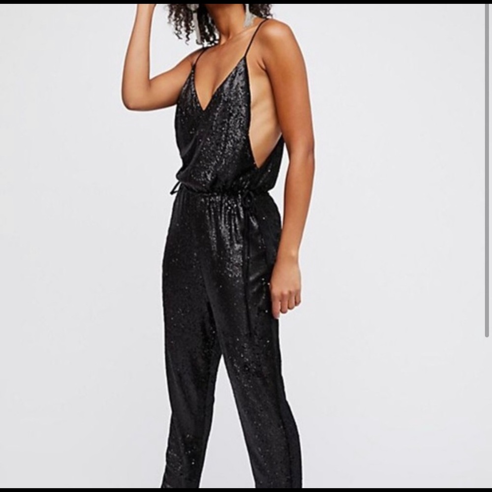 Black Sequin Free People Jumpsuit excellent condition